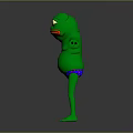 Green Cartoon Frog Character With Big Eyes Orange Mouth And Blue Underwear Standing Arms Outstretched