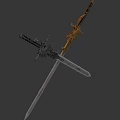 Intricate Gold And Silver Crossed Swords With Wing Decorations And Detailed Carvings 3d model