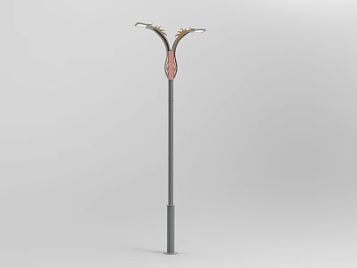 Modern Outdoor Light With Gray Lamp Post Two Light Arms And Pink Decorative Middle Design 3d model