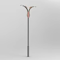 Modern Outdoor Light With Gray Lamp Post Two Light Arms And Pink Decorative Middle Design