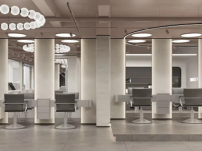 Modern Beauty Hair Salon Interior With Open Space Styling Chairs Mirrors And Pendant Lights 3d model