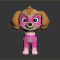 Cute Cartoon Dog Toy Figure In Pink Costume With Mask And Wings