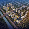 Aerial Urban Planning Featuring Residential High Rise Buildings River Roads and Green Spaces