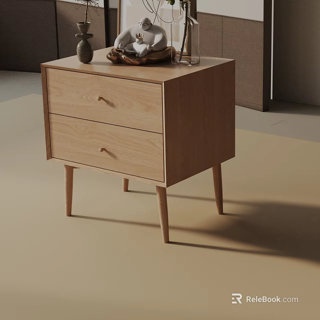 Modern Wooden Side Table With Two Drawers And Metal Handles For Living Room 3d model 