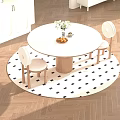 Modern Minimalist Round Table and Chairs Set With Marble Top Wooden Base in Dining Area