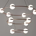 Modern Hanging Chandelier With Spherical Bulbs And Copper Metal Rings