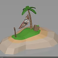 Relaxing Furniture Hammock On Tropical Island With Palm Tree Grass And Wooden Crate