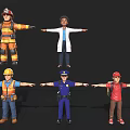 Diverse Game and Movie Characters Featuring Firefighter Doctor Construction Worker Police Officer and Student