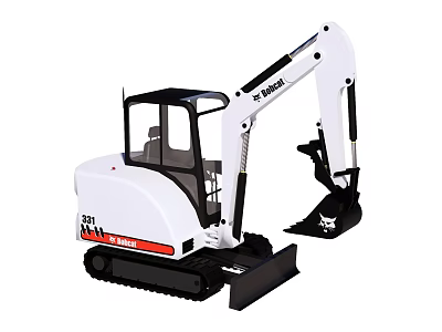 Bobcat E35 Small Crawler Excavator White With Red Stripe Operator Cab Boom And Bucket 3d model