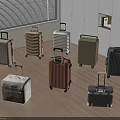 Various Colored Suitcases With Trolley Handles And Rolling Wheels In Modern Room