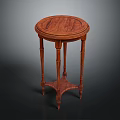 Classic Wooden Side Table With Round Tabletop And Three Carved Legs