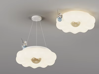White Cloud Shaped Ceiling Lights With Small Bird Ornaments And Warm Glow 3d model