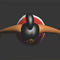 3D Female Character Model Wearing Red Dress With White Hem Blue Belt And Black Bun Hairstyle