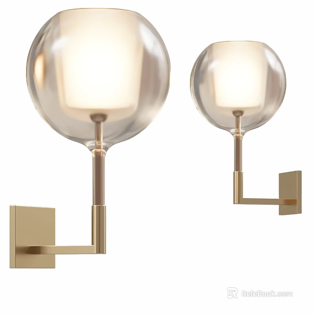 Stylish Wall Lamps With Glass Globe Shades And Brass Metal Mounting Brackets 3d model 
