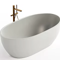 Sleek Modern White Freestanding Oval Bathtub With Wooden Faucet Design
