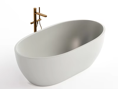 Sleek Modern White Freestanding Oval Bathtub With Wooden Faucet Design 3d model