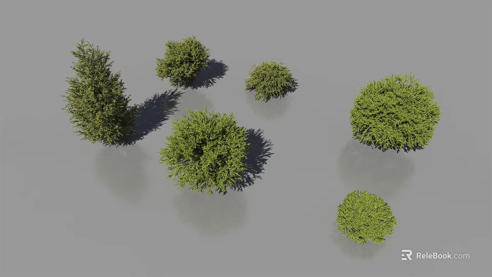 Collection Of Green Shrubs In Various Sizes And Shapes With Natural Shadows 3d model 