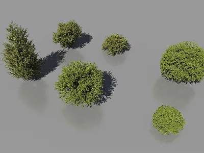 Collection Of Green Shrubs In Various Sizes And Shapes With Natural Shadows 3d model