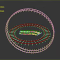 3D Circular Structure With Red And White Lines And Central Platform Design 3d model