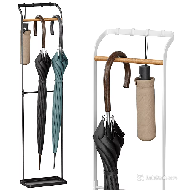 Modern Wall Decor Umbrella Stand With Black Green Brown Umbrellas And Beige Sleeves 3d model 
