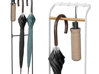 Modern Wall Decor Umbrella Stand With Black Green Brown Umbrellas And Beige Sleeves 3d model