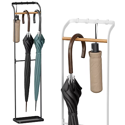 Modern Wall Decor Umbrella Stand With Black Green Brown Umbrellas And Beige Sleeves 3d model