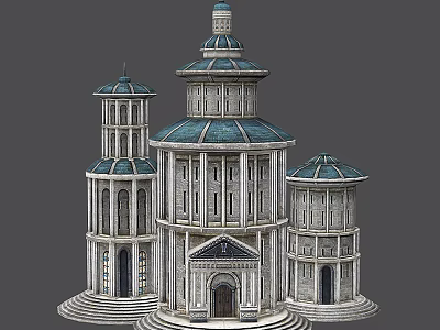 Cartoon Style Architecture With Multiple Blue Domes White Towers And Ornate Columns 3d model