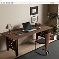 Modern Middle-ancient Style Desk and Chair Combination Desk Computer Desk Writing Desk Dining Chair Potted Computer 3d model