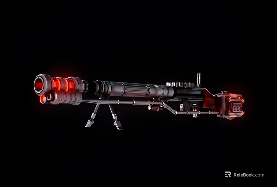 Futuristic Sci Fi Energy Weapon With Red Glowing Parts And Tripod Stand 3d model 