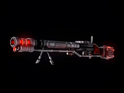 Futuristic Sci Fi Energy Weapon With Red Glowing Parts And Tripod Stand 3d model