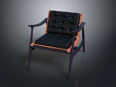 Modern Tufted Chair with Upholstered Backrest and Seat and Sturdy Armrests on Dark Frame 3d model