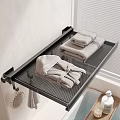 Black Mesh Wall Mounted Bathroom Shelf with Folded Towels and Robe 3d model