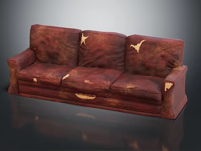 Vintage Reddish Brown Leather Three Seater Sofa With Ornate Gold Accents And Unique Texture 3d model