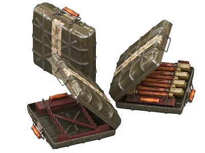 Open Green Military Ammunition Box With Artillery Rounds And Storage Compartment 3d model