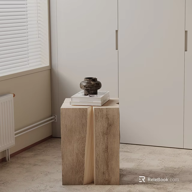 Wooden Side Table With Vase And Books In Modern Interior Near White Cabinets 3d model 