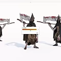 Gothic Horror Sculptures With Pointed Hats Cloaks Large Axes And Bloodstains