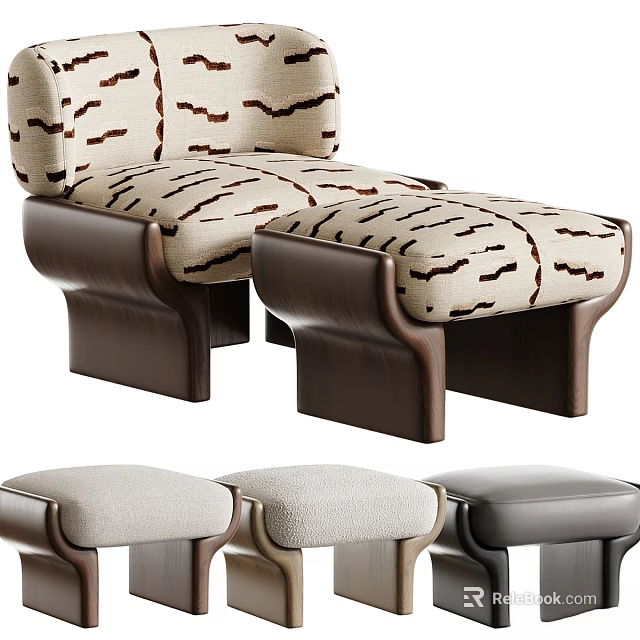 Modern Leisure Chair With Striped Fabric Wooden Frame Matching Ottoman And Multiple Colors 3d model 