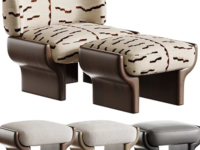 Modern Leisure Chair With Striped Fabric Wooden Frame Matching Ottoman And Multiple Colors 3d model