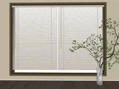 White Window Blinds In Modern Interior With Wooden Floor And Indoor Plant 3d model
