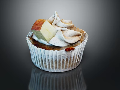 Delicious Cupcake With White Paper Liner Creamy Frosting Fresh Apple Slice And Cinnamon Sprinkles 3d model