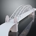 White Steel Arch Bridge Structure With Tower Supports And Reflective Surface 3d model