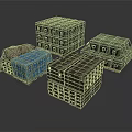 Wooden And Metal Storage Crates In Blue Gray Brown Stacked And Single