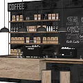 Modern Coffee Shop Interior With Wooden Counter Coffee Machines Chalkboard Menu And Hanging Lights