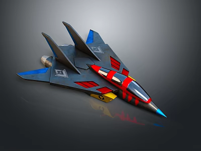 Colorful Fighter Jet Model With Sharp Nose Blue Red Yellow Accents 3d model