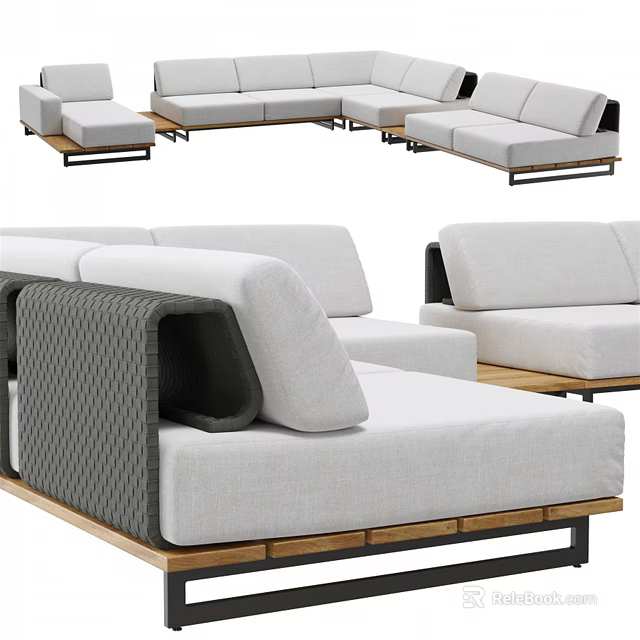 Modern Modular Sectional Sofa With Light Gray Fabric Wooden Frame And Spacious Seating 3d model 