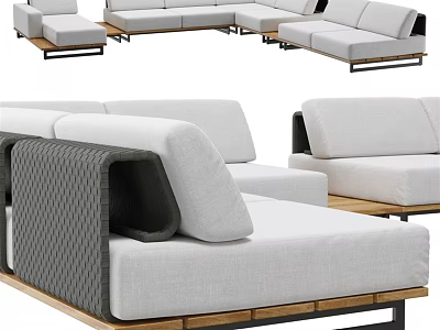 Modern Modular Sectional Sofa With Light Gray Fabric Wooden Frame And Spacious Seating 3d model