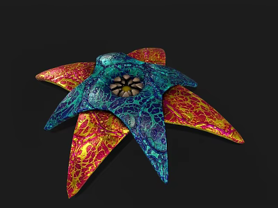 Vibrant Floral Design With Blue Red Yellow Marbled Petals On Dark Background 3d model