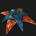 Vibrant Floral Design With Blue Red Yellow Marbled Petals On Dark Background
