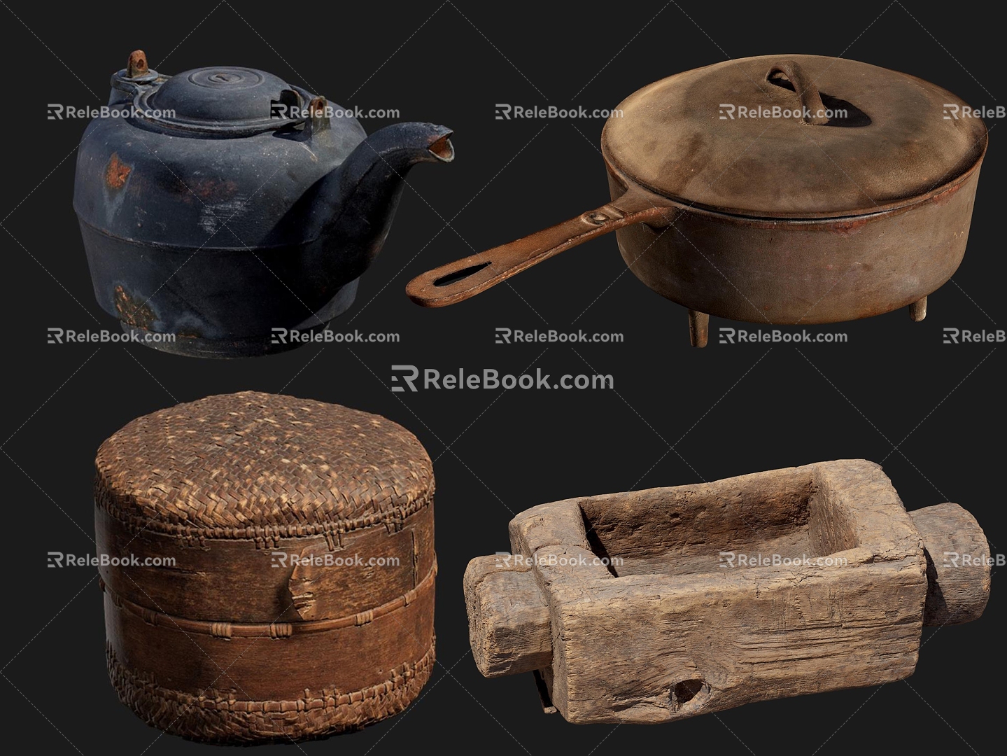 Vintage Tools Old Tools Old Wooden Groove Old Steamer Metal Pot Gold Metal Pot Teapot Old Teapot 3d model