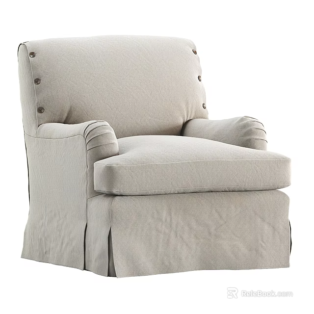 Comfortable Single Sofa With Fabric Upholstery Button Tufted Backrest And Skirted Base 3d model 